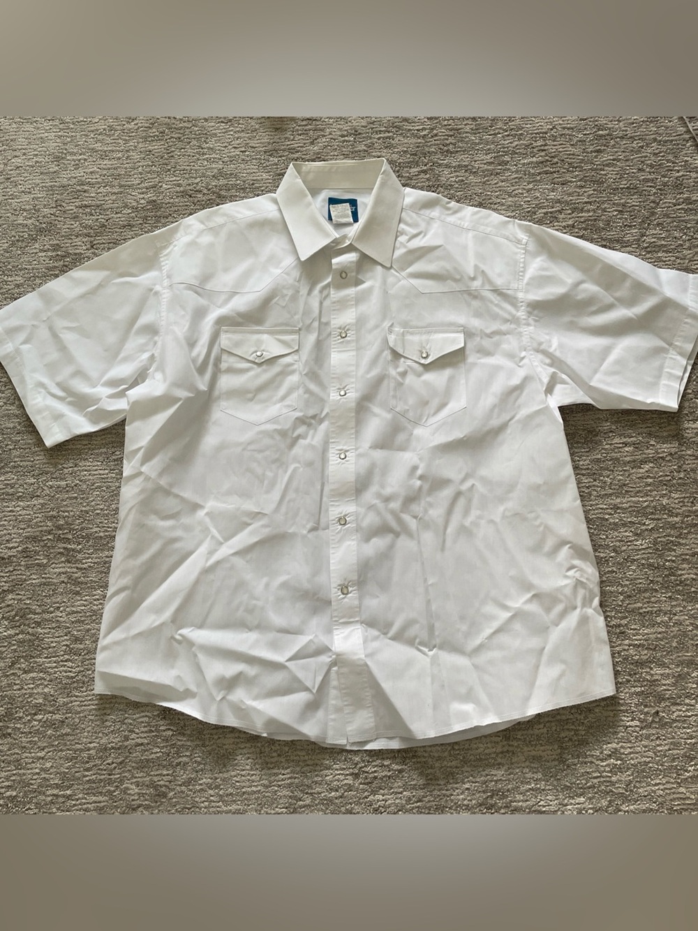 Wrangler Mens Western Shirt White Pearl Snap Short Sleeve Size 18 Rodeo Classic